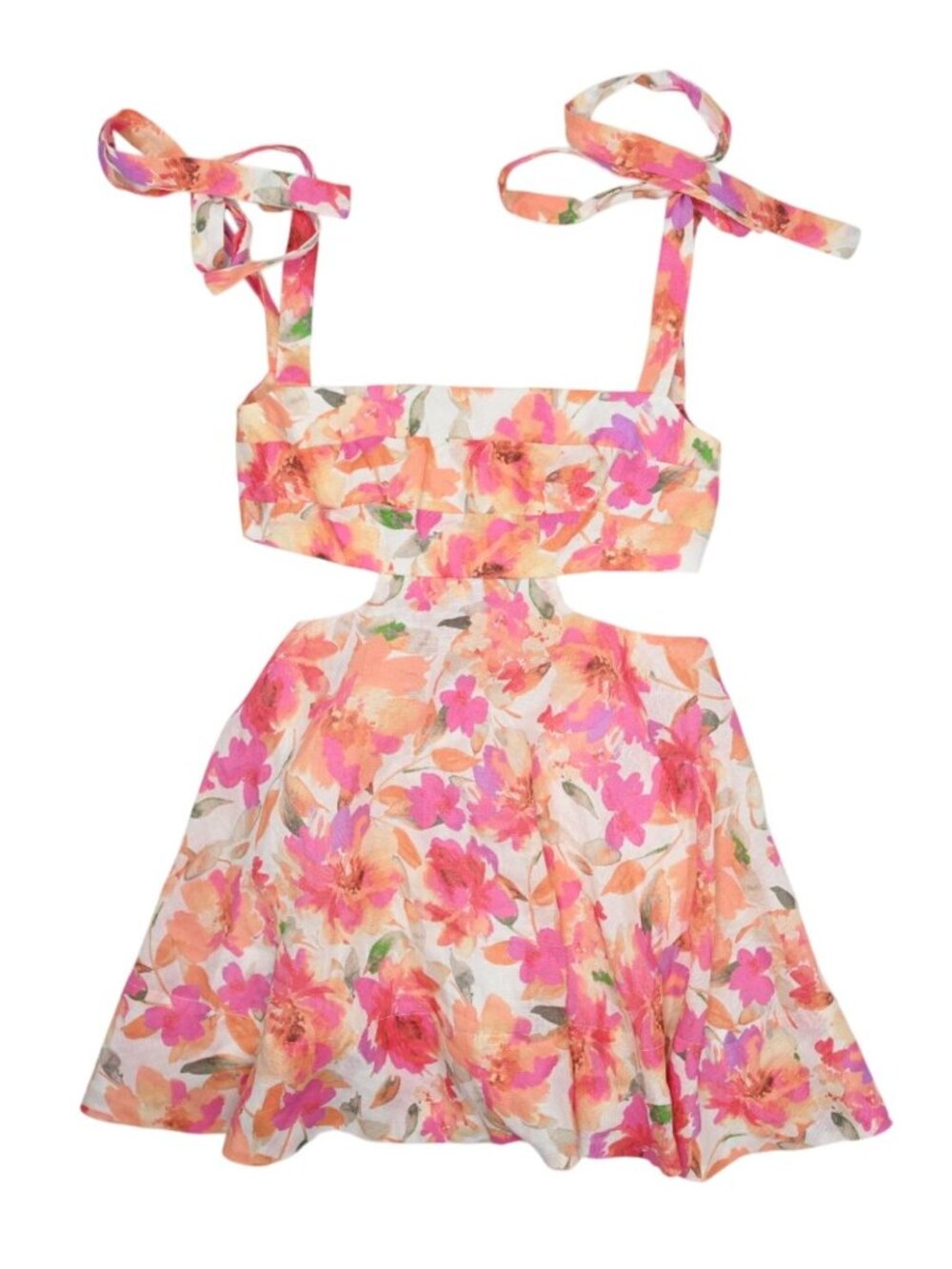 Sofia The Label Mimi Cut Out Mini Dress in Pink Peach Floral